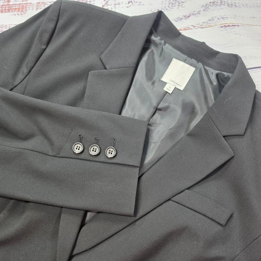 Halogen Blazer Women Size 14 Black Excellent One Button Tailored Suit Jacket